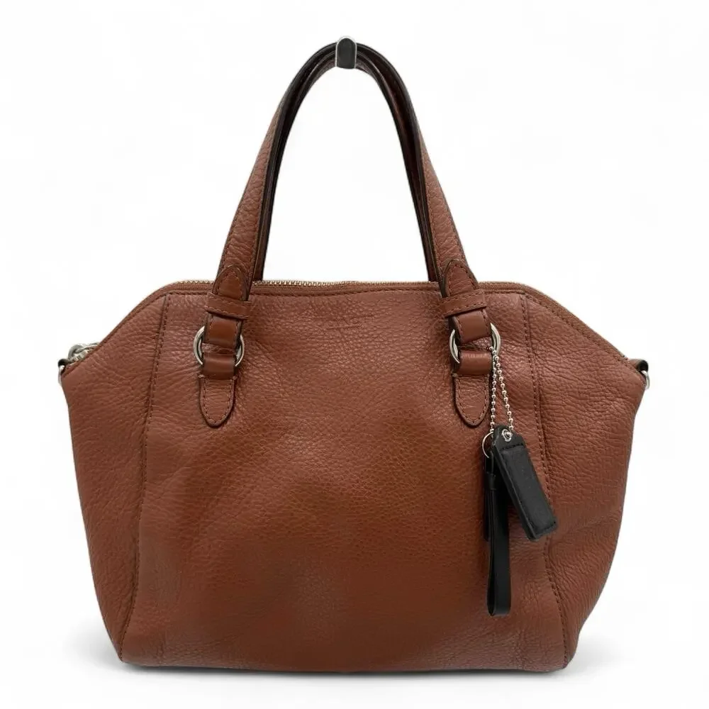 COACH Crossbody Shoulder Bag Brown Pebble Leather Black Hangtag